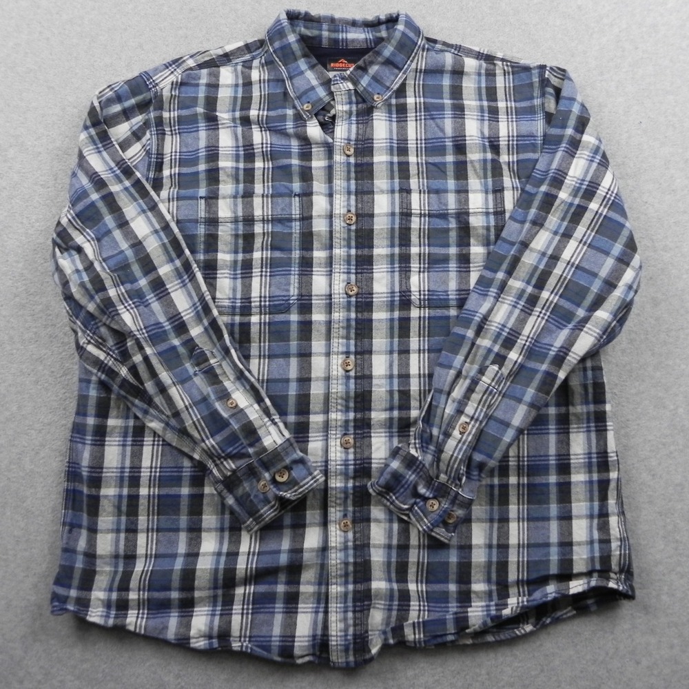 Ridgecut Toughwear Flannel Shirt Mens XL Long Sleeve Blue Plaid Cotton Workwear